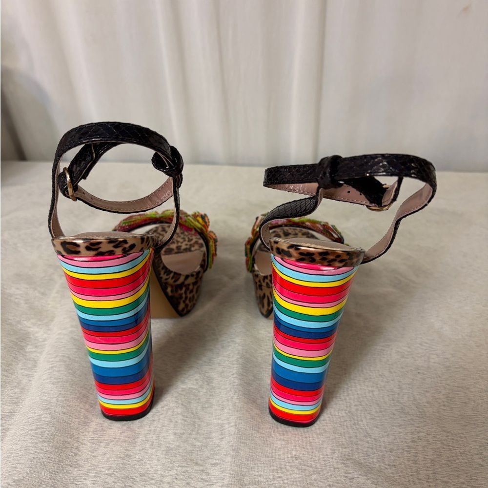 NIB Betsy Johnson Leopard Print Platform Heels with Rainbow Block - Size 9 - Picture 13 of 13
